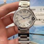 Swiss Quartz | TWF Cartier Men 36 mm Ballon Bleu White Sun-brushed Steel Watch with Date